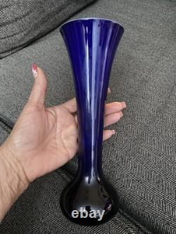 Imperial Art Glass Vase Lead Lustre Navy Blue Opaque withIridescent Orange 9 3/4