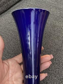 Imperial Art Glass Vase Lead Lustre Navy Blue Opaque withIridescent Orange 9 3/4