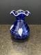 Imperial Free Hand Cobalt Hearts and Vines Art Glass Vase 7.25 Tall. Mint