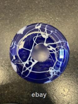 Imperial Free Hand Cobalt Hearts and Vines Art Glass Vase 7.25 Tall. Mint
