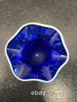Imperial Free Hand Cobalt Hearts and Vines Art Glass Vase 7.25 Tall. Mint