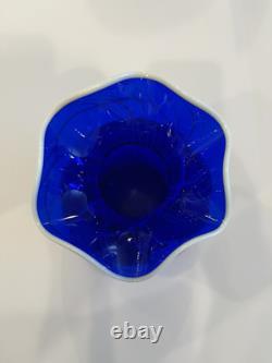 Imperial Free Hand Cobalt Hearts and Vines Art Glass Vase 7.25 Tall. Mint