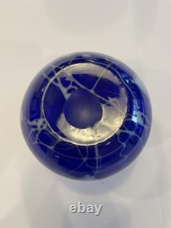 Imperial Free Hand Cobalt Hearts and Vines Art Glass Vase 7.25 Tall. Mint