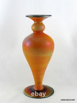 Imperial Free Hand FH 230 Mirror Orange & Cobalt Blue Art Glass Vase ca. 1924