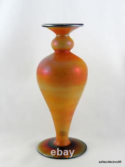 Imperial Free Hand FH 230 Mirror Orange & Cobalt Blue Art Glass Vase ca. 1924