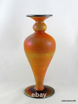 Imperial Free Hand FH 230 Mirror Orange & Cobalt Blue Art Glass Vase ca. 1924