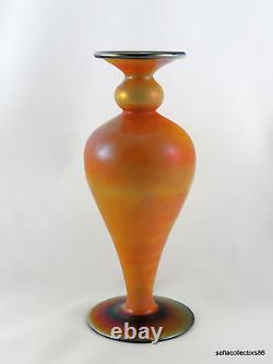 Imperial Free Hand FH 230 Mirror Orange & Cobalt Blue Art Glass Vase ca. 1924