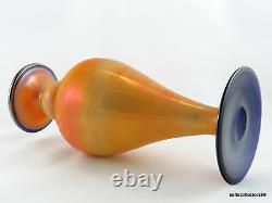 Imperial Free Hand FH 230 Mirror Orange & Cobalt Blue Art Glass Vase ca. 1924