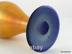 Imperial Free Hand FH 230 Mirror Orange & Cobalt Blue Art Glass Vase ca. 1924