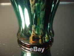 Imperial Freehand Blue/Green Lead Lustre Vase withAurene Interior Art Deco Era 655