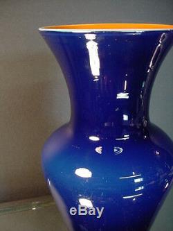 Imperial Freehand Cobalt Lead Lustre Vase withOrange Interior Art Deco Era #655