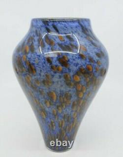 Important Michael Cohn Studio Art Glass Blue Tortoise Shell Vase 9 Tall 1979