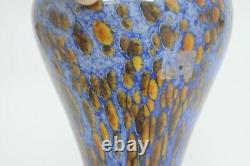 Important Michael Cohn Studio Art Glass Blue Tortoise Shell Vase 9 Tall 1979