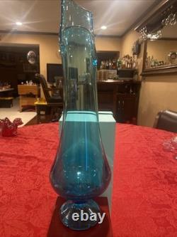 Incredible L. E. Smith MCM 16.5 Peacock Blue Smoothie Swung Vase-Footed Ex Cond
