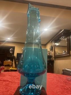 Incredible L. E. Smith MCM 16.5 Peacock Blue Smoothie Swung Vase-Footed Ex Cond
