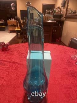 Incredible L. E. Smith MCM 16.5 Peacock Blue Smoothie Swung Vase-Footed Ex Cond