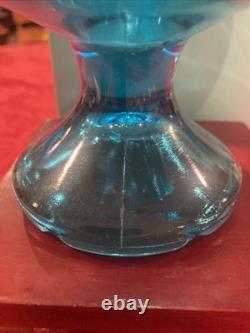 Incredible L. E. Smith MCM 16.5 Peacock Blue Smoothie Swung Vase-Footed Ex Cond