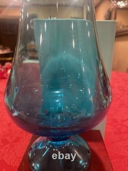 Incredible L. E. Smith MCM 16.5 Peacock Blue Smoothie Swung Vase-Footed Ex Cond