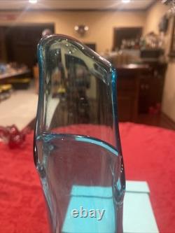 Incredible L. E. Smith MCM 16.5 Peacock Blue Smoothie Swung Vase-Footed Ex Cond