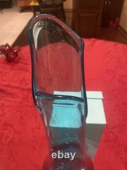 Incredible L. E. Smith MCM 16.5 Peacock Blue Smoothie Swung Vase-Footed Ex Cond