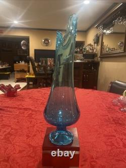 Incredible L. E. Smith MCM 16.5 Peacock Blue Smoothie Swung Vase-Footed Ex Cond