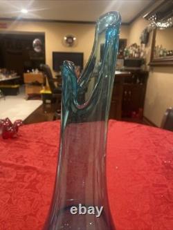Incredible L. E. Smith MCM 16.5 Peacock Blue Smoothie Swung Vase-Footed Ex Cond