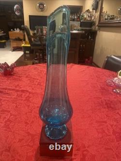 Incredible L. E. Smith MCM 16.5 Peacock Blue Smoothie Swung Vase-Footed Ex Cond
