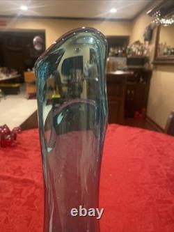 Incredible L. E. Smith MCM 16.5 Peacock Blue Smoothie Swung Vase-Footed Ex Cond