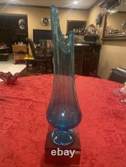 Incredible L. E. Smith MCM 16.5 Peacock Blue Smoothie Swung Vase-Footed Ex Cond