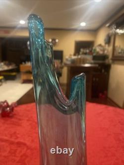 Incredible L. E. Smith MCM 16.5 Peacock Blue Smoothie Swung Vase-Footed Ex Cond