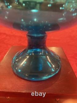 Incredible L. E. Smith Swung Glass Vase in Peacock Blue. 16.5 -Deep Cut Petal MCM
