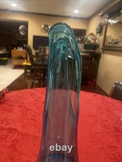 Incredible L. E. Smith Swung Glass Vase in Peacock Blue. 16.5 -Deep Cut Petal MCM