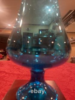 Incredible L. E. Smith Swung Glass Vase in Peacock Blue. 16.5 -Deep Cut Petal MCM