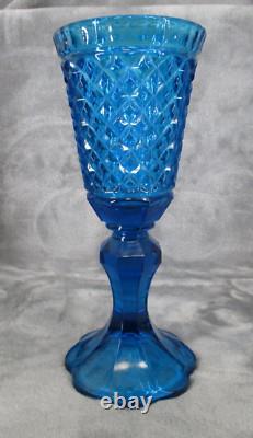 Indiana Glass Pedestal Vase Apothecary Jar Blue Diamond Pattern 10 3/4 Tall VTG