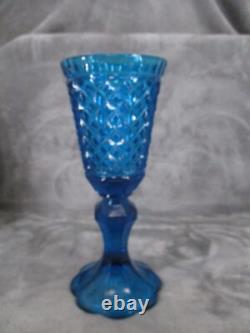 Indiana Glass Pedestal Vase Apothecary Jar Blue Diamond Pattern 10 3/4 Tall VTG