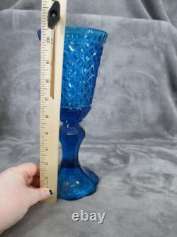 Indiana Glass Pedestal Vase Apothecary Jar Blue Diamond Pattern 10 3/4 Tall VTG