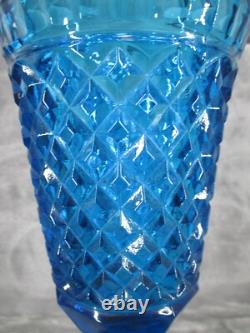 Indiana Glass Pedestal Vase Apothecary Jar Blue Diamond Pattern 10 3/4 Tall VTG