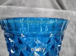 Indiana Glass Pedestal Vase Apothecary Jar Blue Diamond Pattern 10 3/4 Tall VTG