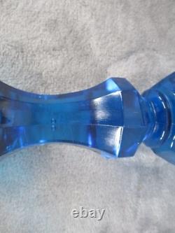 Indiana Glass Pedestal Vase Apothecary Jar Blue Diamond Pattern 10 3/4 Tall VTG