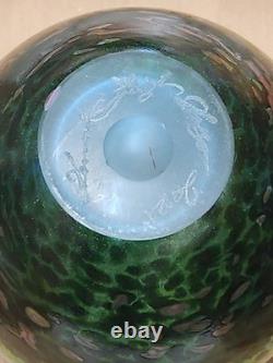 Ingrid Ken Hanson Poppy Vase Blown Glass Blue Green Milifiore Cane Signed 7