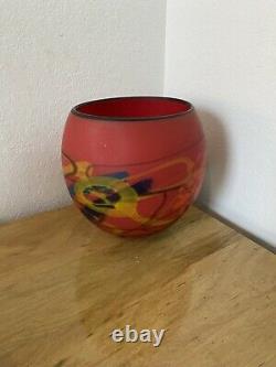 Ioan Nemtoi Arr Glass Globe Sphere Vase Multi Color Swirls Red Yellow Blue 9.5