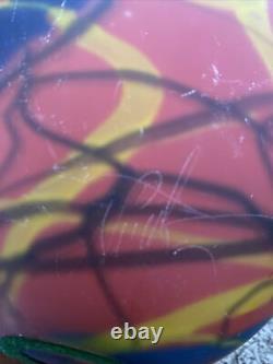 Ioan Nemtoi Arr Glass Globe Sphere Vase Multi Color Swirls Red Yellow Blue 9.5