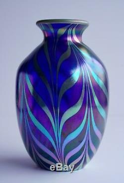 Iridescent Art Glass Vase Cobalt Fenton Design Dave Fetty Limited Edition 9 H