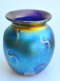 Iridescent Blue Small Vase With Wave Design. By Saul Alcaraz Blown Glass