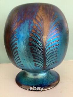 Iridescent Blues Art Glass Vase Peacock Feathers Saul Alcatraz OOAK stunning