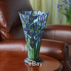 Irises Accent Lamp Decorative Stained Glass Vase Shaped Floral Table Light