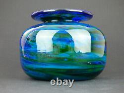 Isle of Wight Studio Glass large Seaward vase signed by Michael Harris 1973 blue