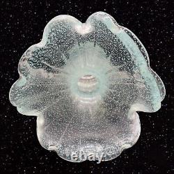 Italian Art Glass Vase Large Ruffled Top With Blue Speckles All Over 17T 8W