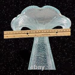 Italian Art Glass Vase Large Ruffled Top With Blue Speckles All Over 17T 8W