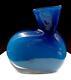Italian Cased Art Glass Blue Asymmetrical 9 Vase